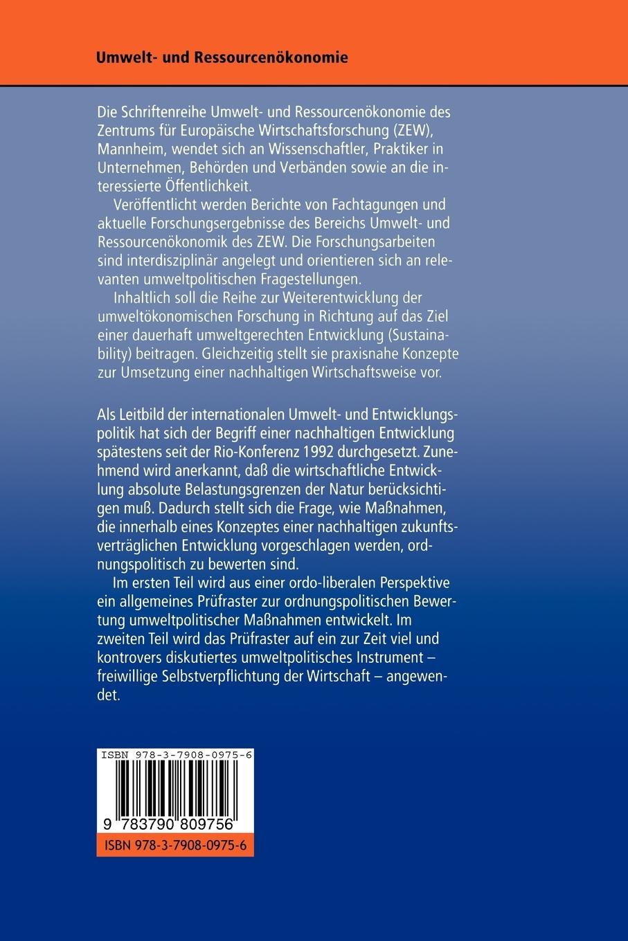Rückseitencover Nachhaltigkeit, Ordnungspolitik und freiwillige Selbstverpflichtung