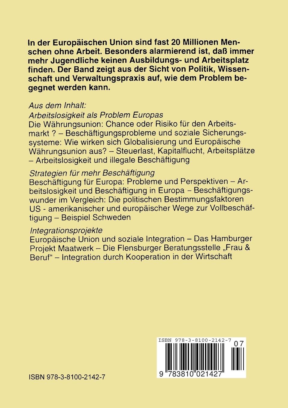 Rückseitencover Europa ohne Arbeit?