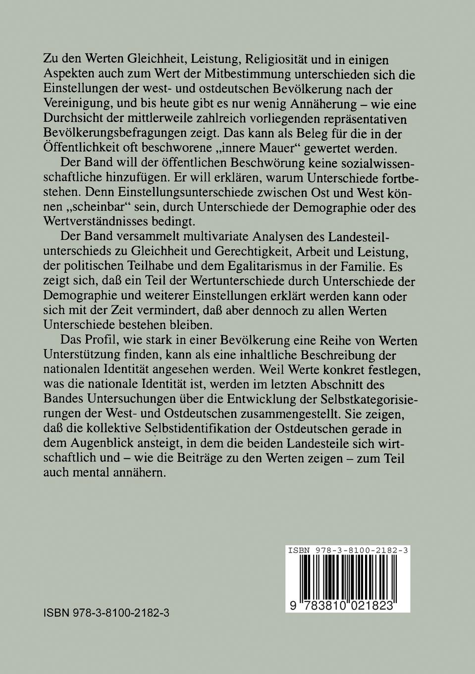 Rückseitencover Werte und nationale Identität im vereinten Deutschland