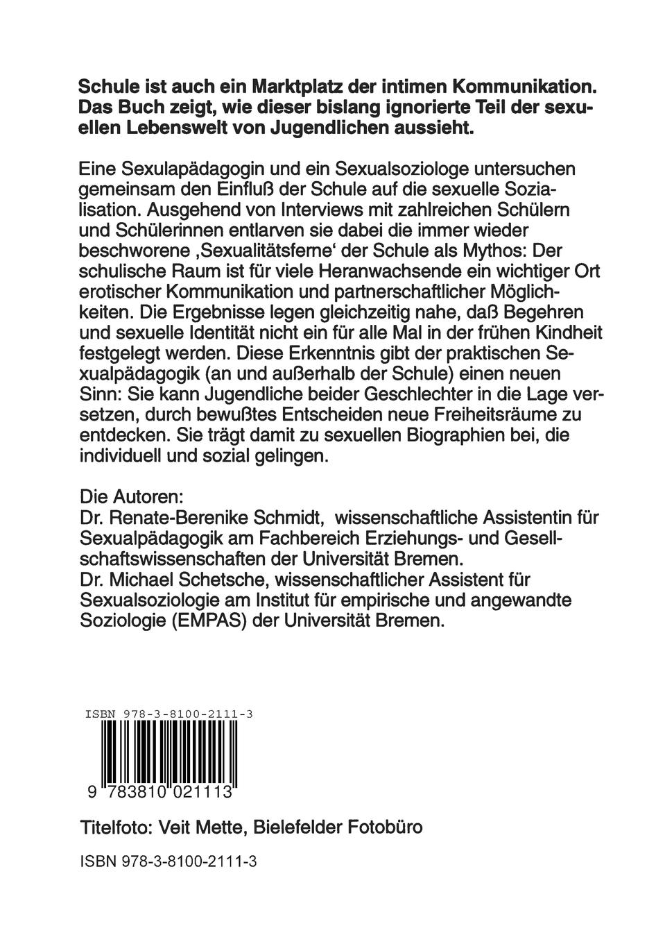 Rückseitencover Jugendsexualität und Schulalltag