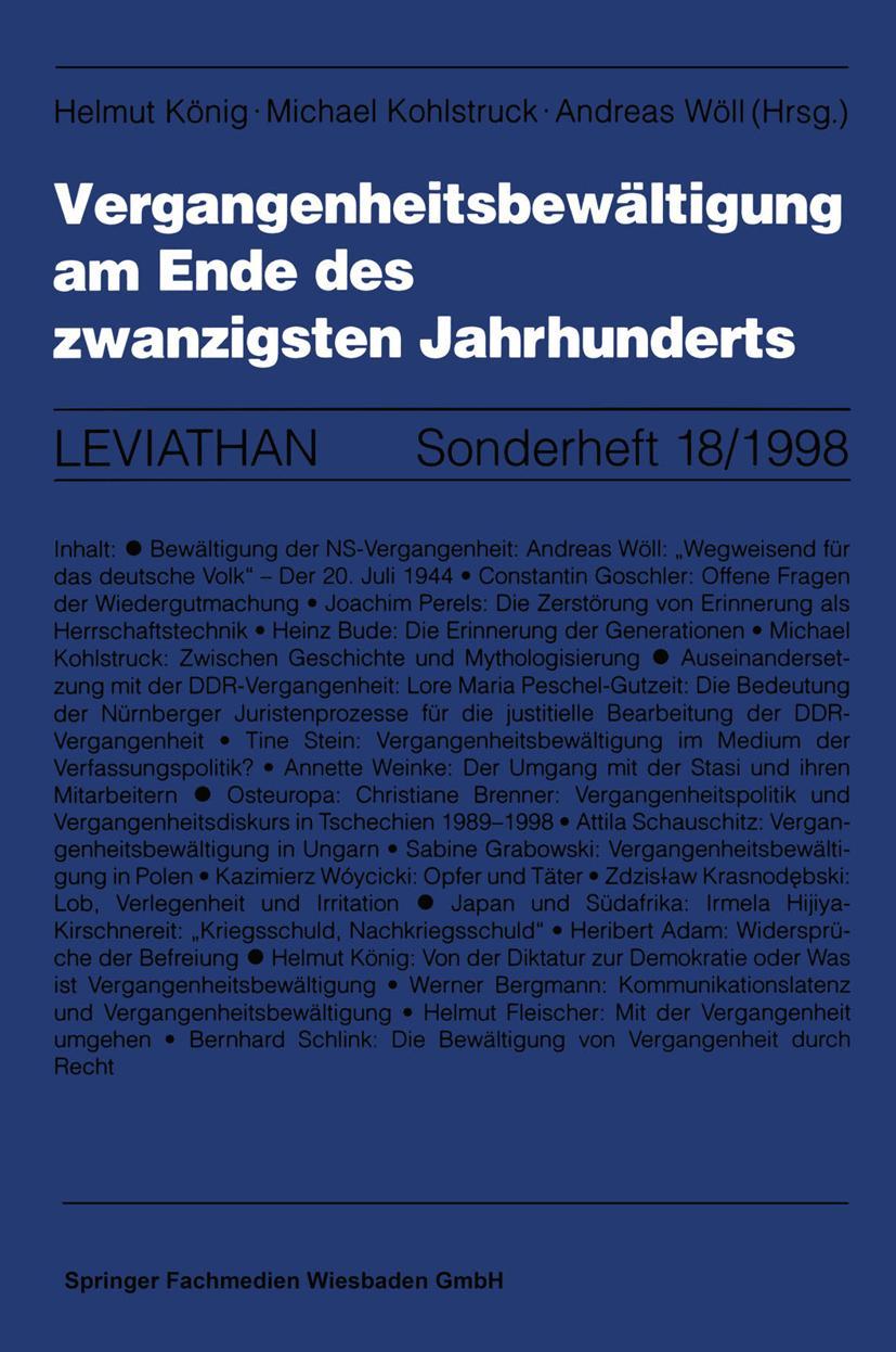 Vorderes Coverbild Vergangenheitsbewältigung am Ende des zwanzigsten Jahrhunderts