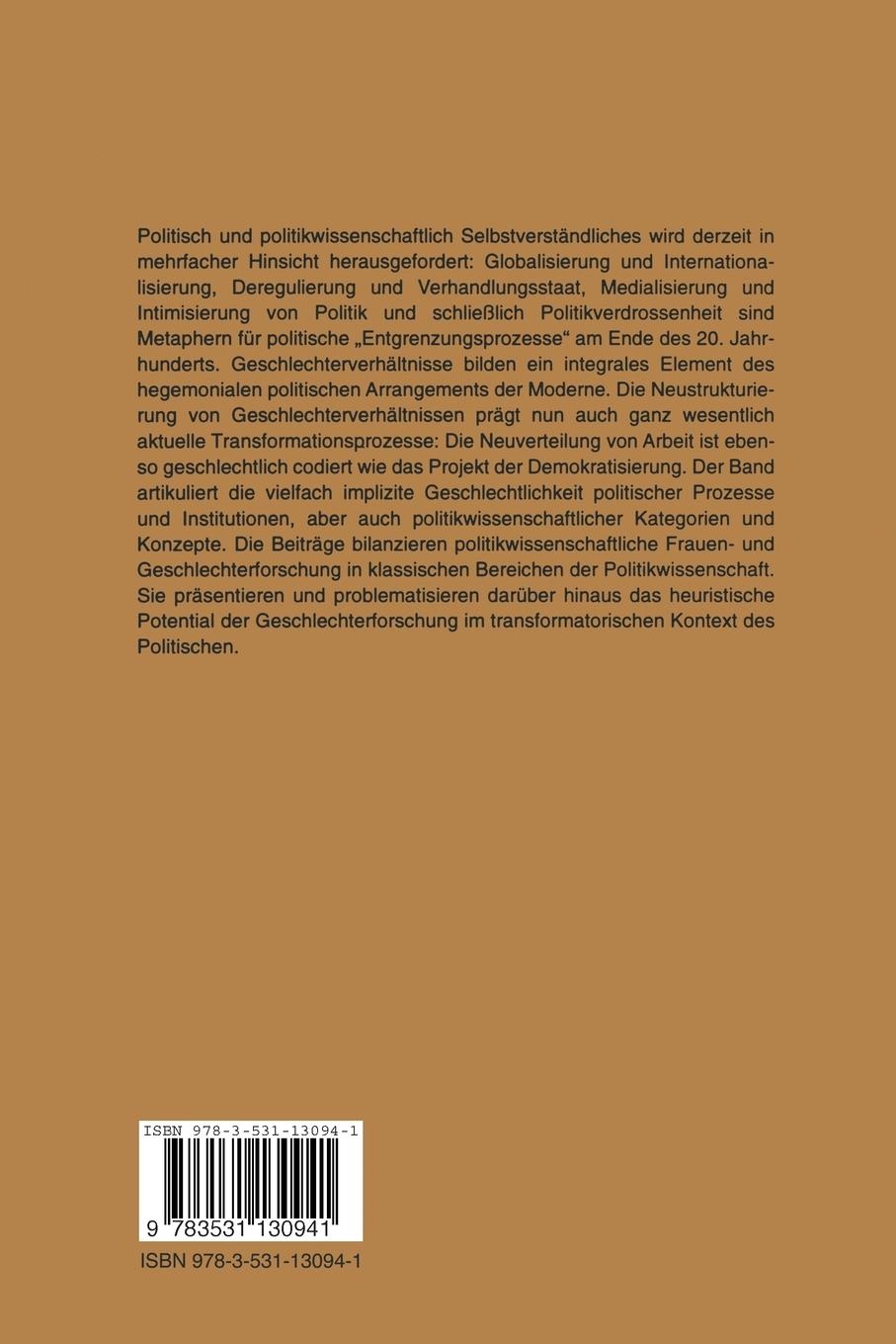 Rückseitencover Geschlechterverhältnisse im Kontext politischer Transformation