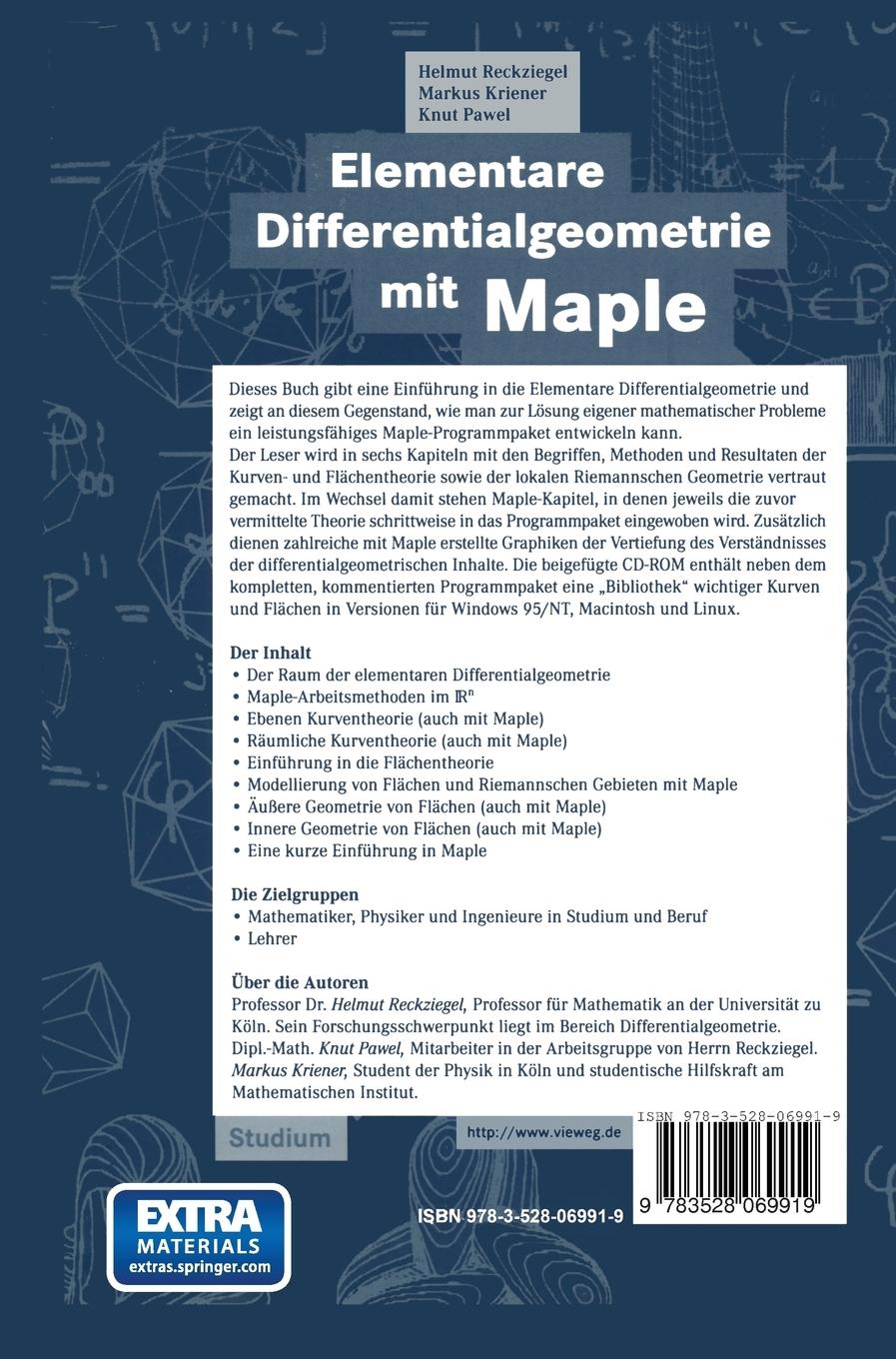 Rückseitencover Elementare Differentialgeometrie mit Maple