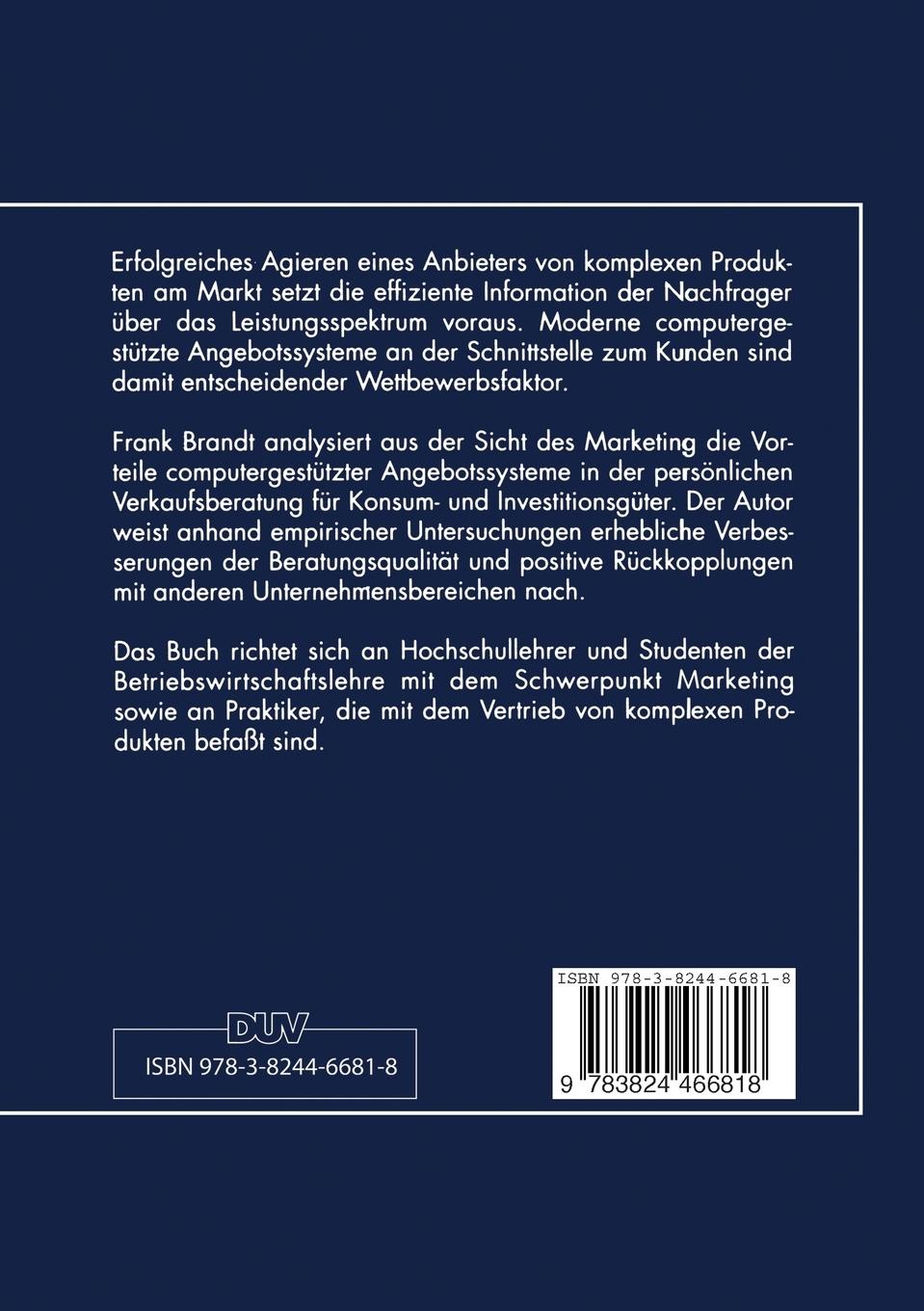 Rückseitencover Computergestützte Angebotssysteme in der persönlichen Verkaufsberatung