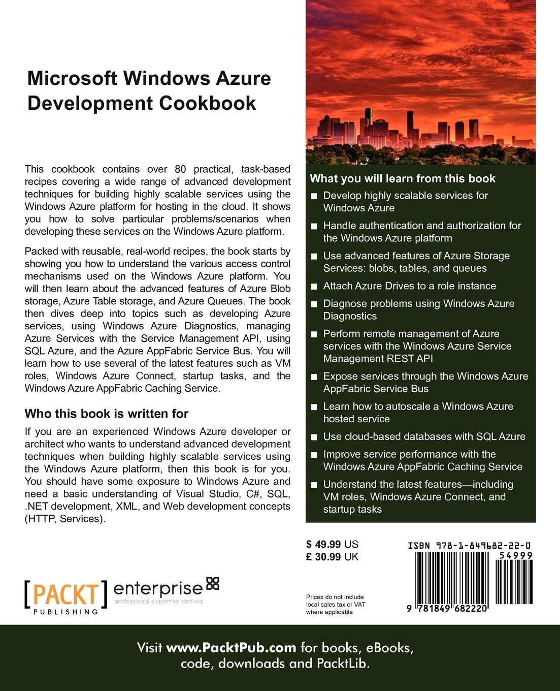 Rückseitencover Microsoft Windows Azure Development Cookbook