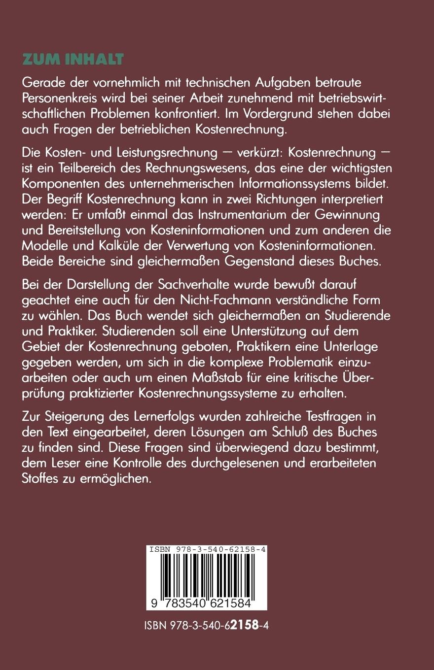 Rückseitencover Industrielle Kostenrechnung