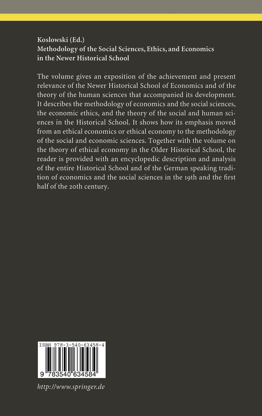 Rückseitencover Methodology of the Social Sciences, Ethics, and Economics in the Newer Historical School