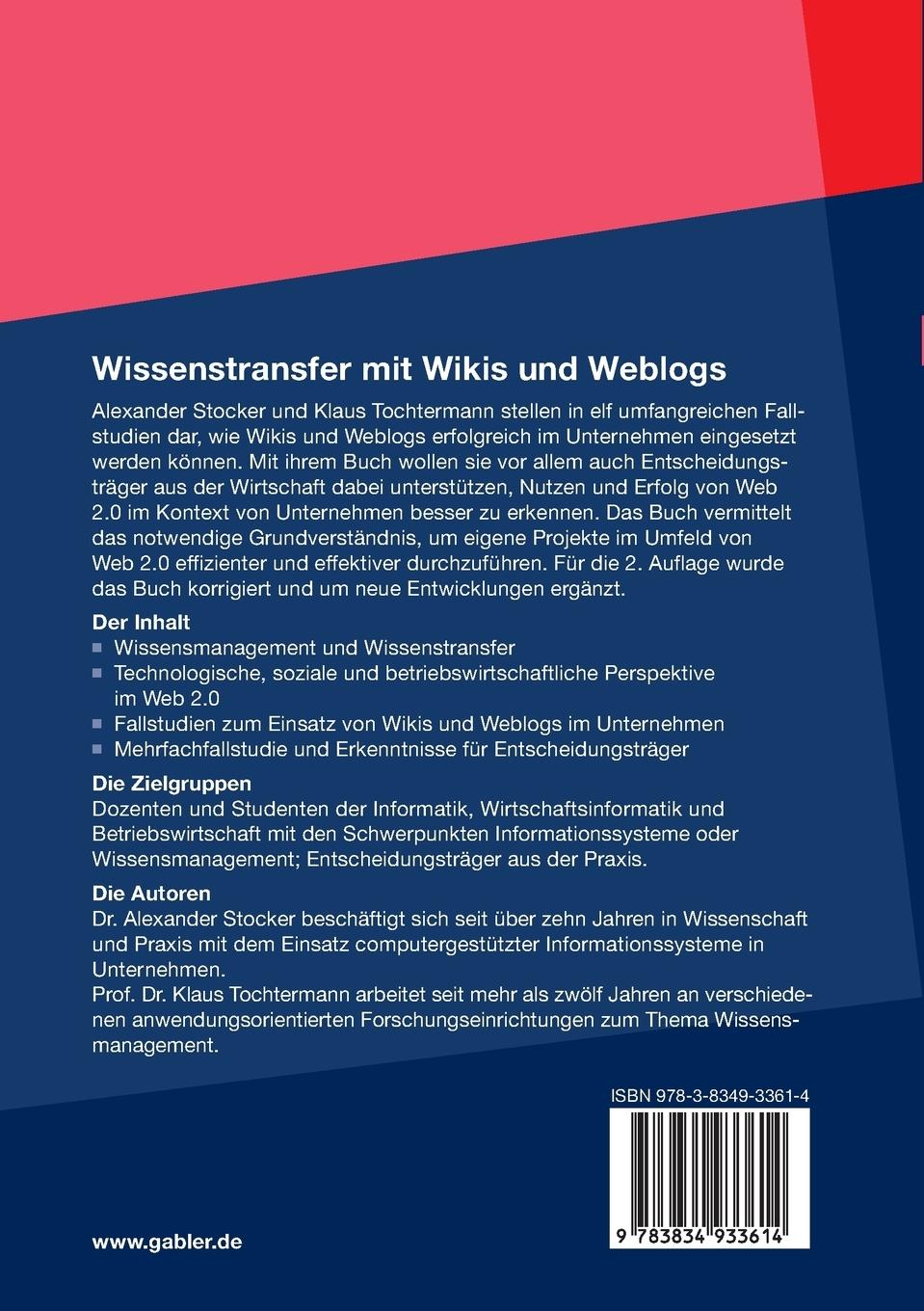Rückseitencover Wissenstransfer mit Wikis und Weblogs