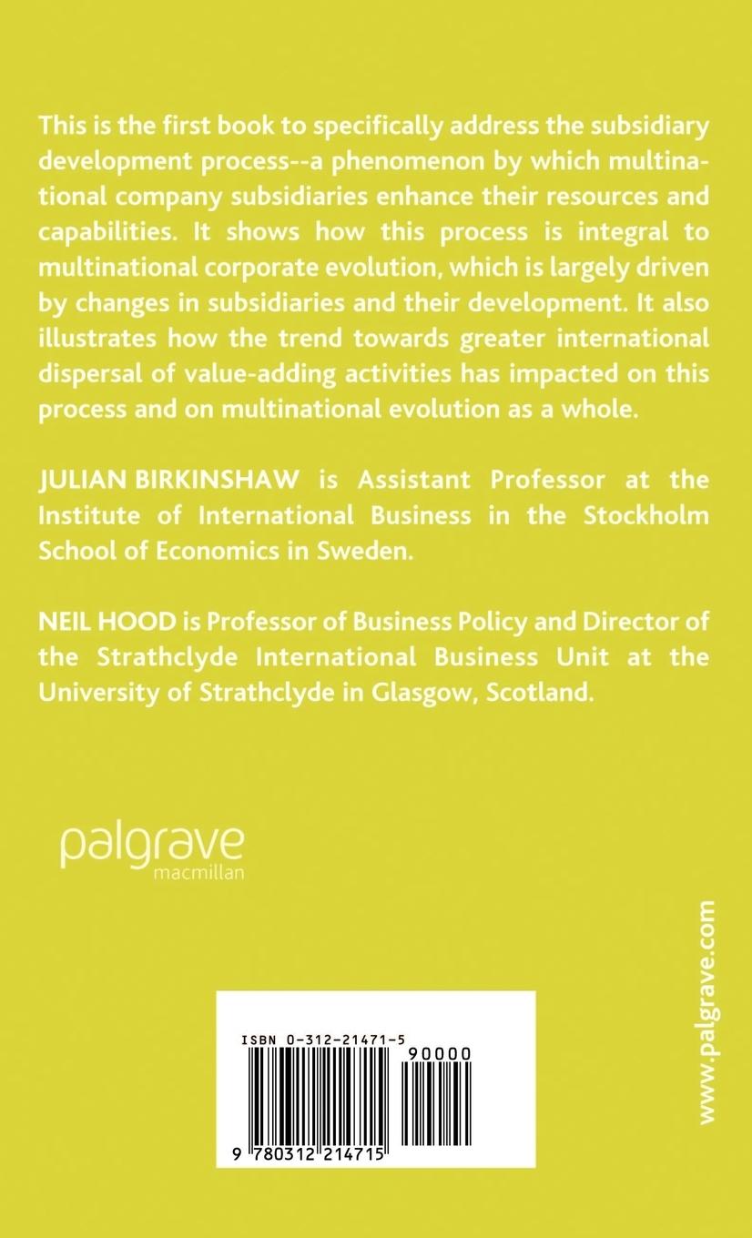 Rückseitencover Multinational Corporate Evolution and Subsidiary Development