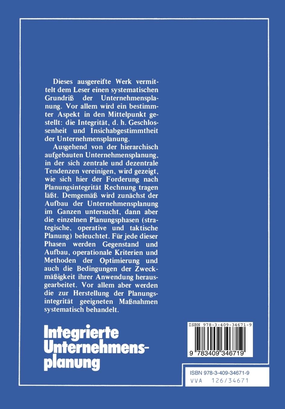 Rückseitencover Integrierte Unternehmensplanung