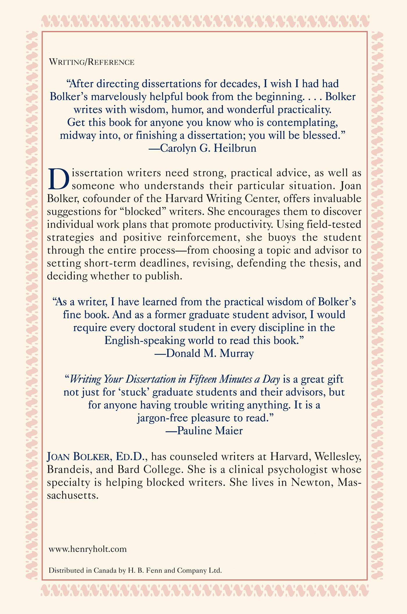 Rückseitencover Writing Your Dissertation in Fifteen Minutes a Day