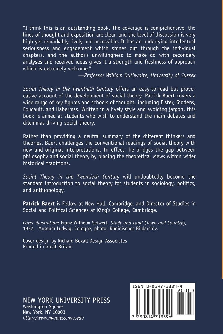 Rückseitencover Social Theory in the Twentieth Century