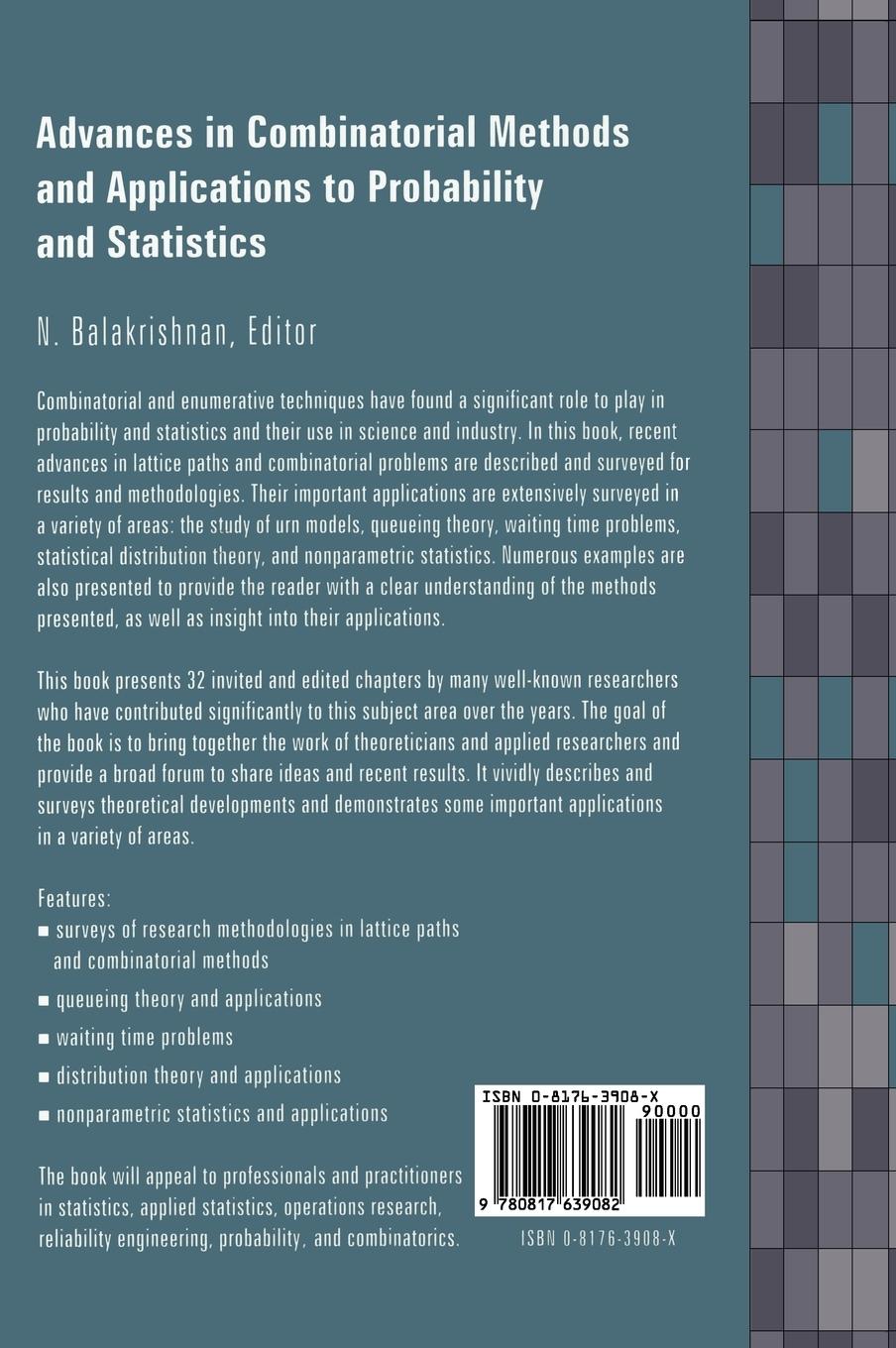 Rückseitencover Advances in Combinatorial Methods and Applications to Probability and Statistics