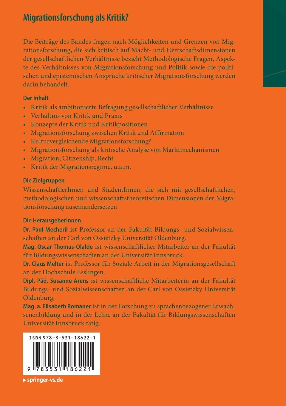 Rückseitencover Migrationsforschung als Kritik?