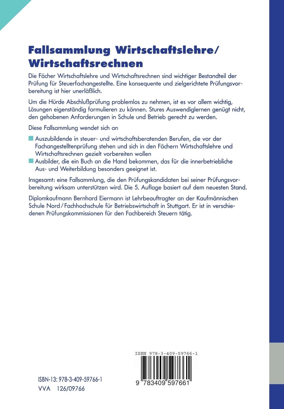 Rückseitencover Fallsammlung Wirtschaftslehre/Wirtschaftsrechnen