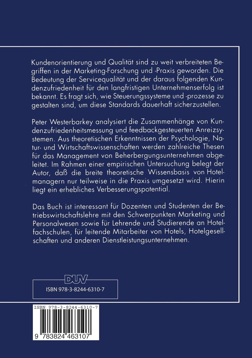 Rückseitencover Methoden zur Messung und Beeinflussung der Dienstleistungsqualität