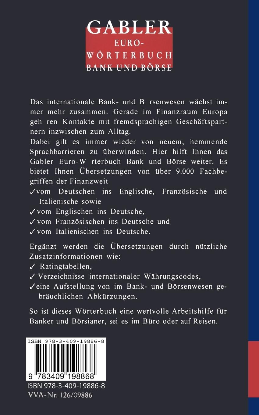 Rückseitencover Gabler Euro-Wörterbuch Bank und Börse