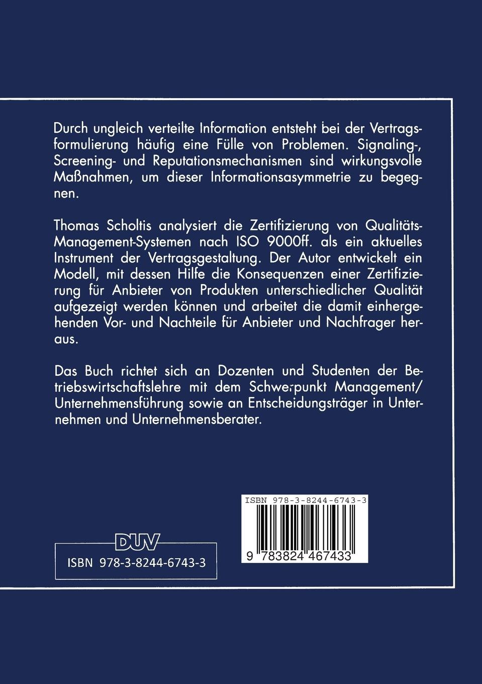 Rückseitencover Vertragsgestaltung bei Informationsasymmetrie