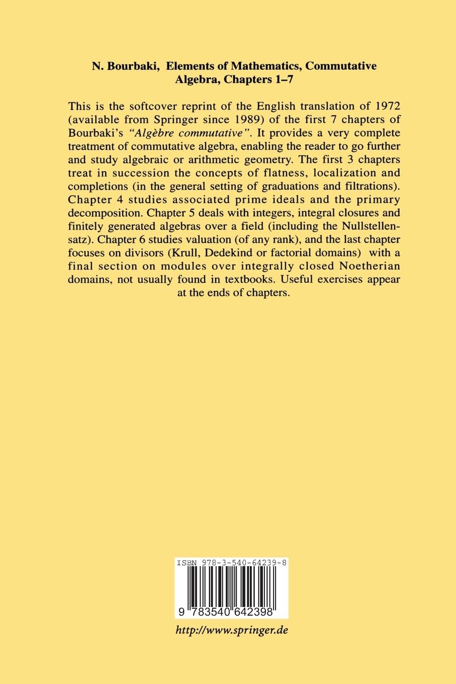 Rückseitencover Commutative Algebra