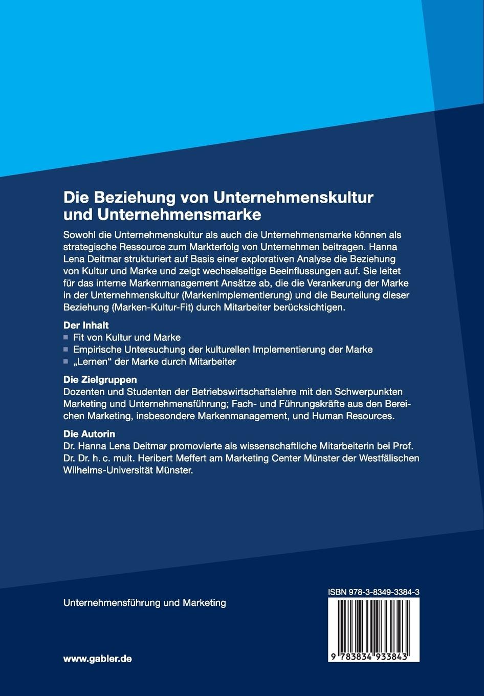 Rückseitencover Die Beziehung von Unternehmenskultur und Unternehmensmarke