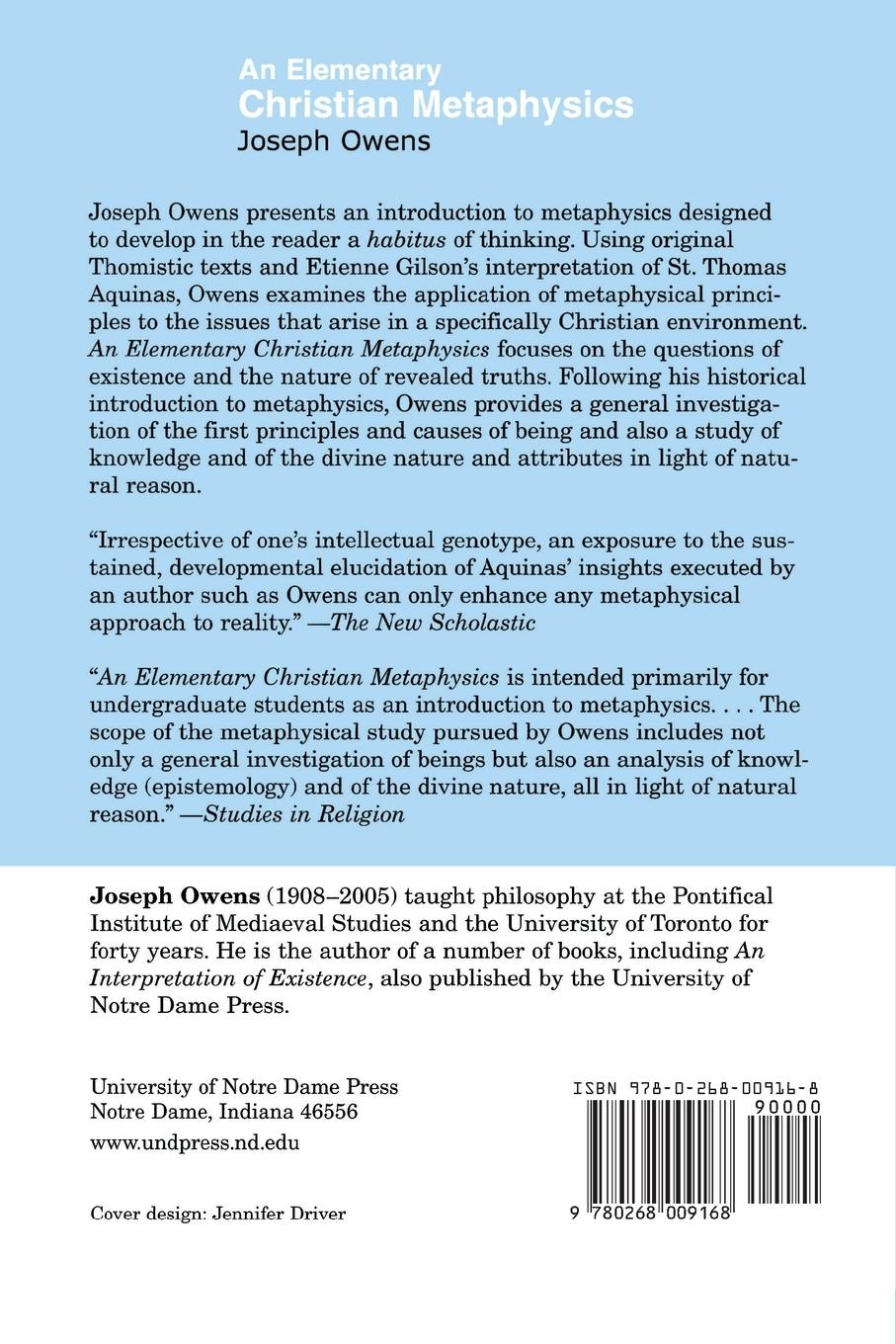 Rückseitencover An Elementary Christian Metaphysics