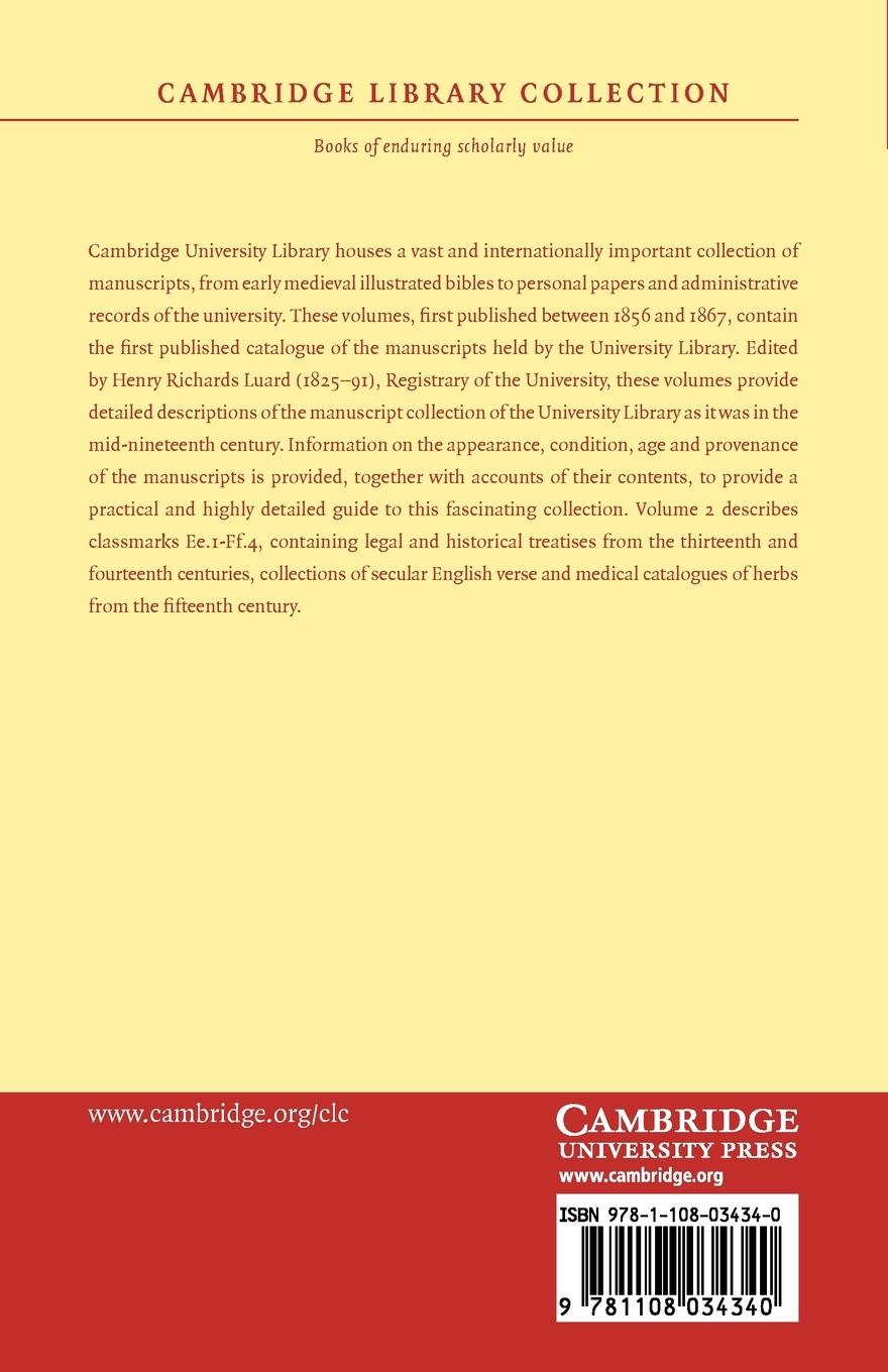 Rückseitencover A Catalogue of the Manuscripts Preserved in the Library of the University of Cambridge - Volume 2