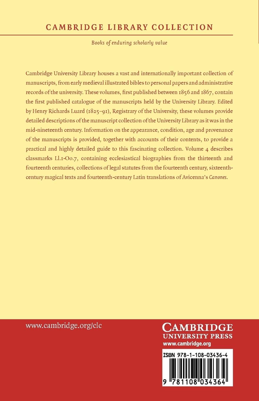 Rückseitencover A Catalogue of the Manuscripts Preserved in the Library of the University of Cambridge - Volume 4