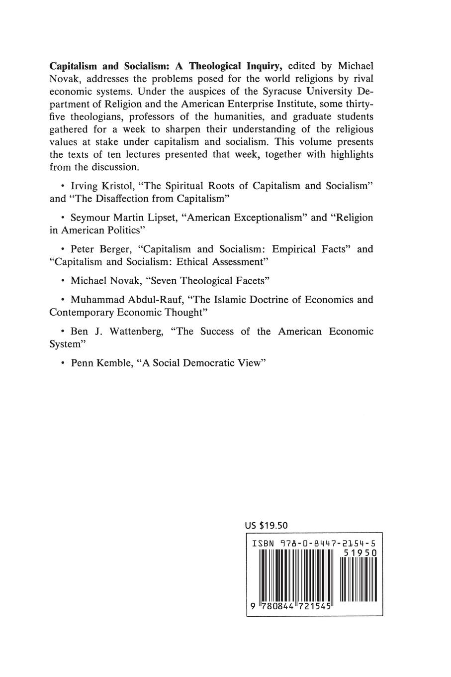 Rückseitencover Capitalism and Socialism: A Theological Inquiry