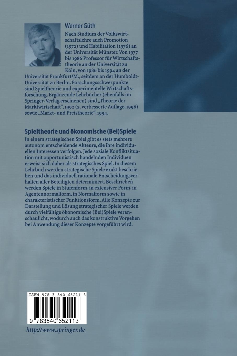 Rückseitencover Spieltheorie und ökonomische (Bei)Spiele