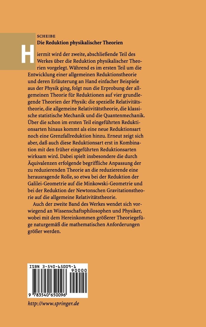 Rückseitencover Die Reduktion physikalischer Theorien