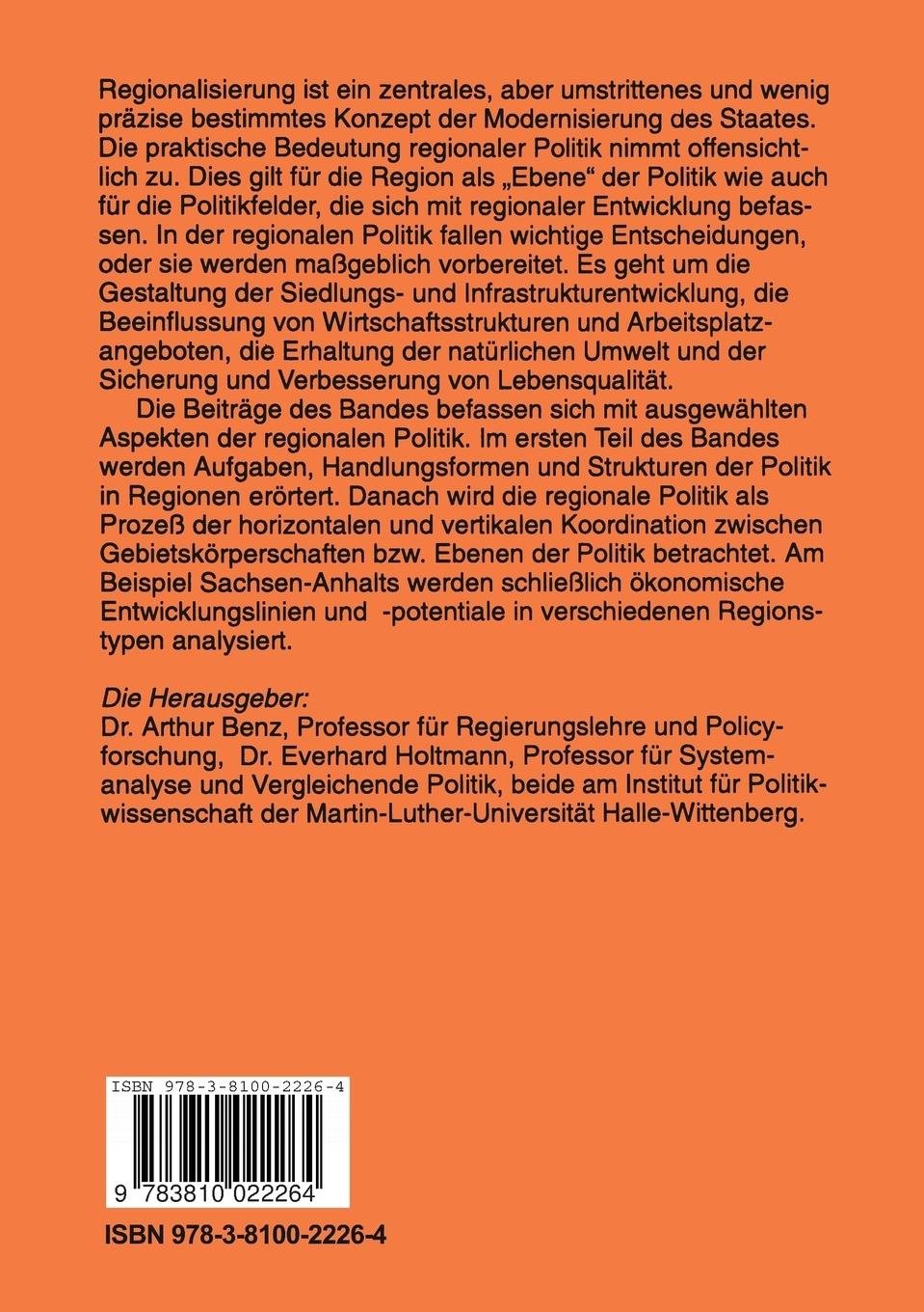 Rückseitencover Gestaltung regionaler Politik