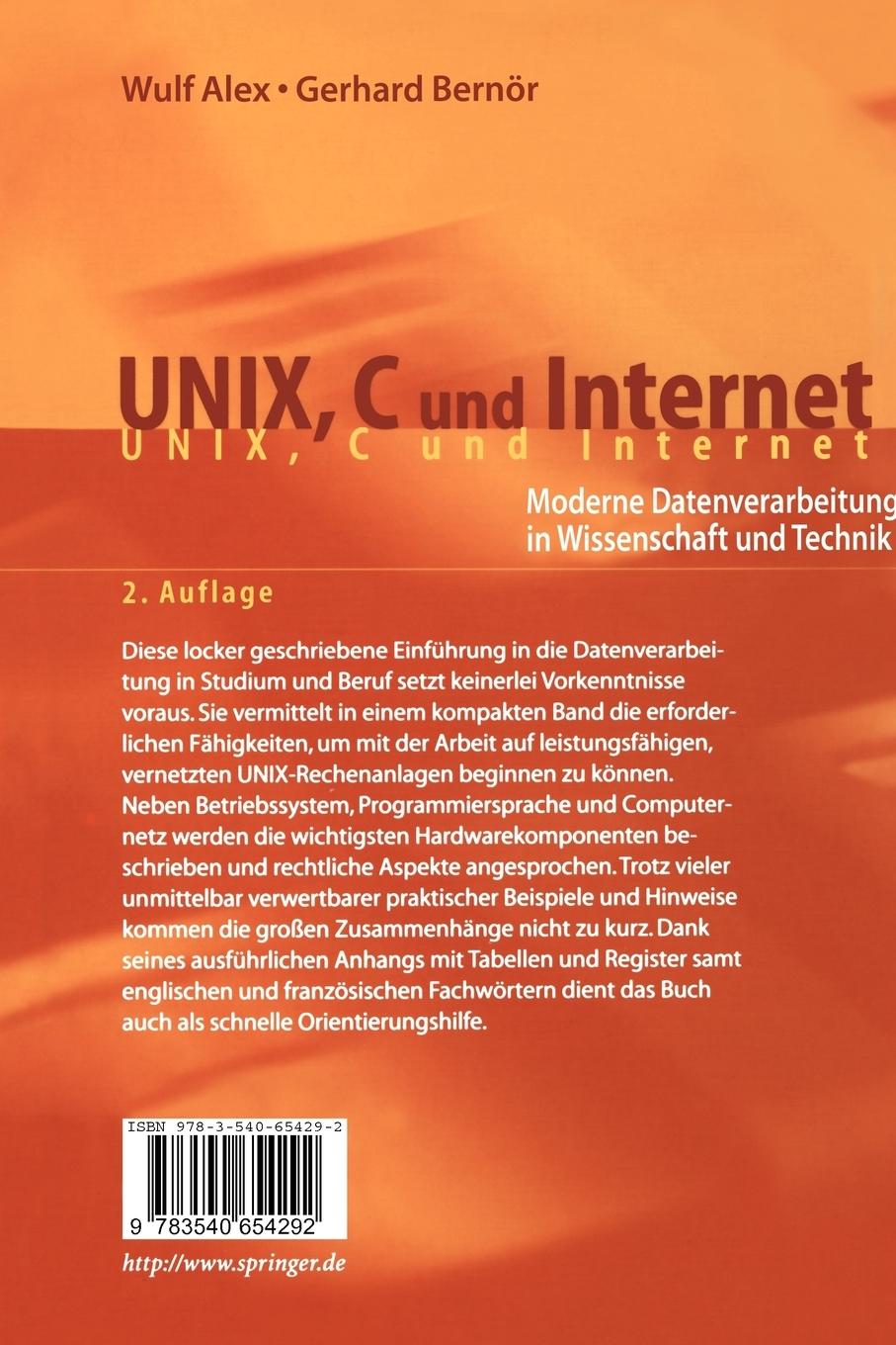 Rückseitencover UNIX, C und Internet