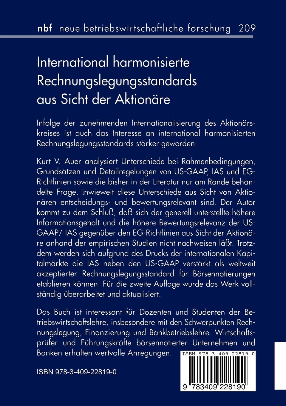 Rückseitencover International harmonisierte Rechnungslegungsstandards aus Sicht der Aktionäre