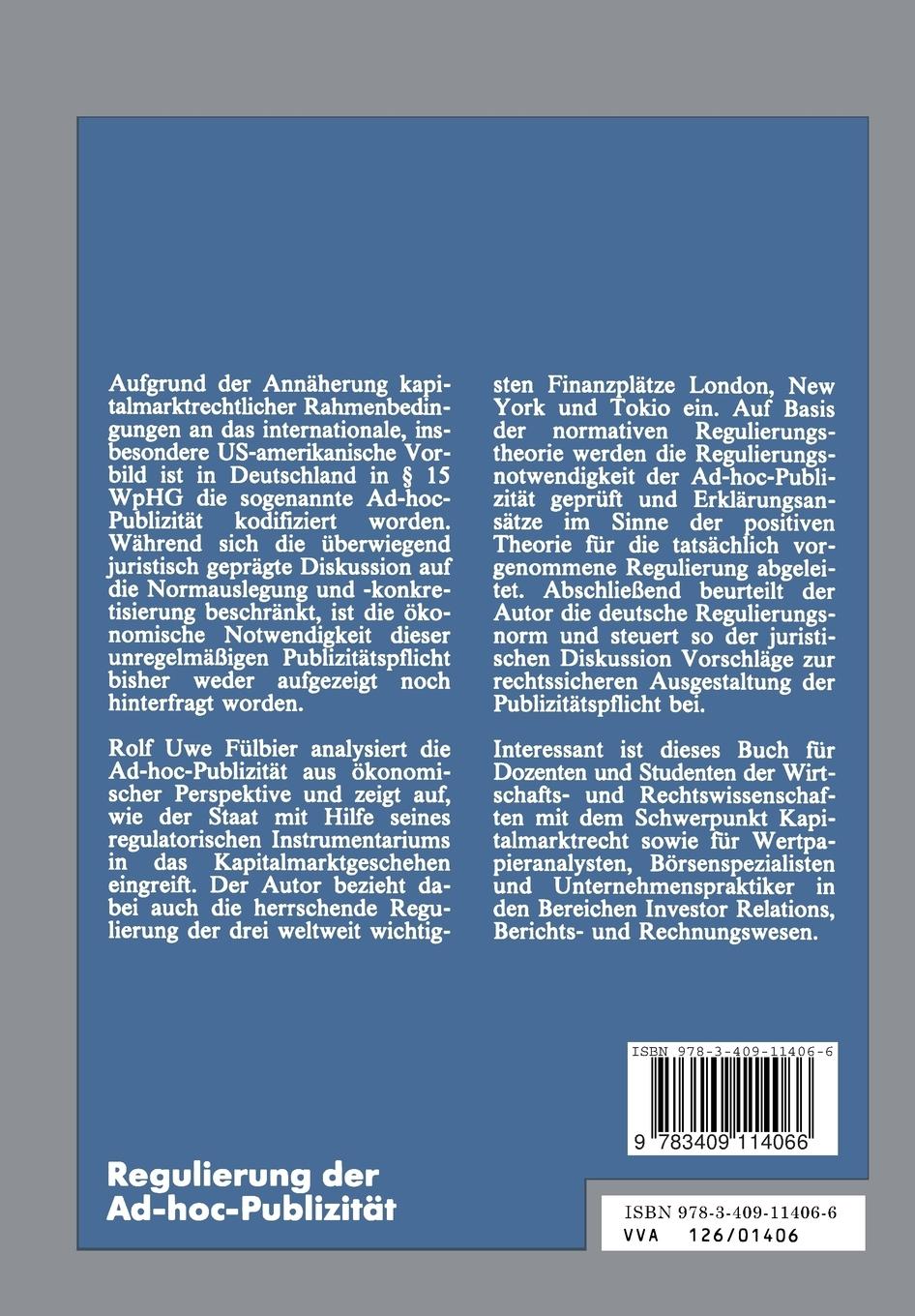 Rückseitencover Regulierung der Ad-hoc-Publizität