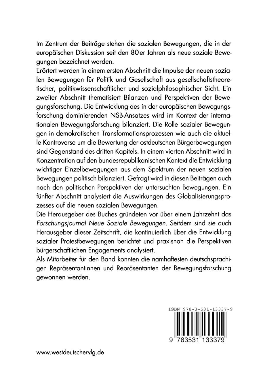 Rückseitencover Neue soziale Bewegungen