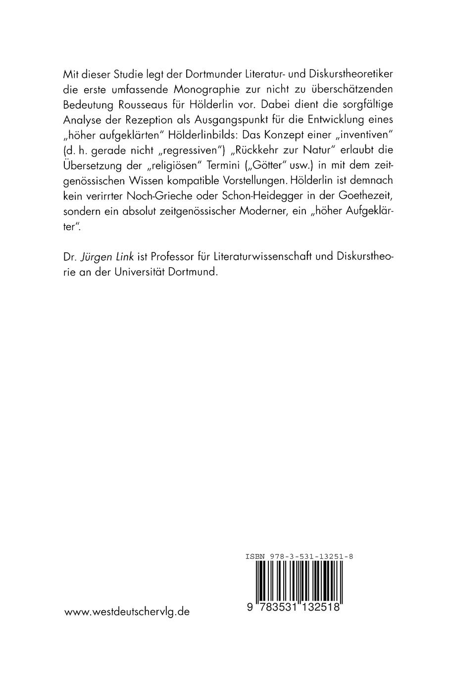 Rückseitencover Hölderlin-Rousseau: Inventive Rückkehr