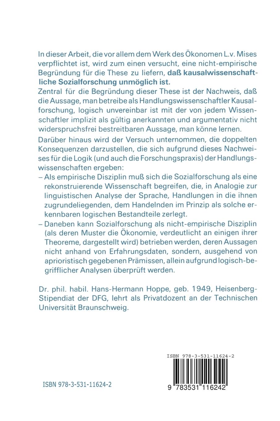 Rückseitencover Kritik der kausalwissenschaftlichen Sozialforschung