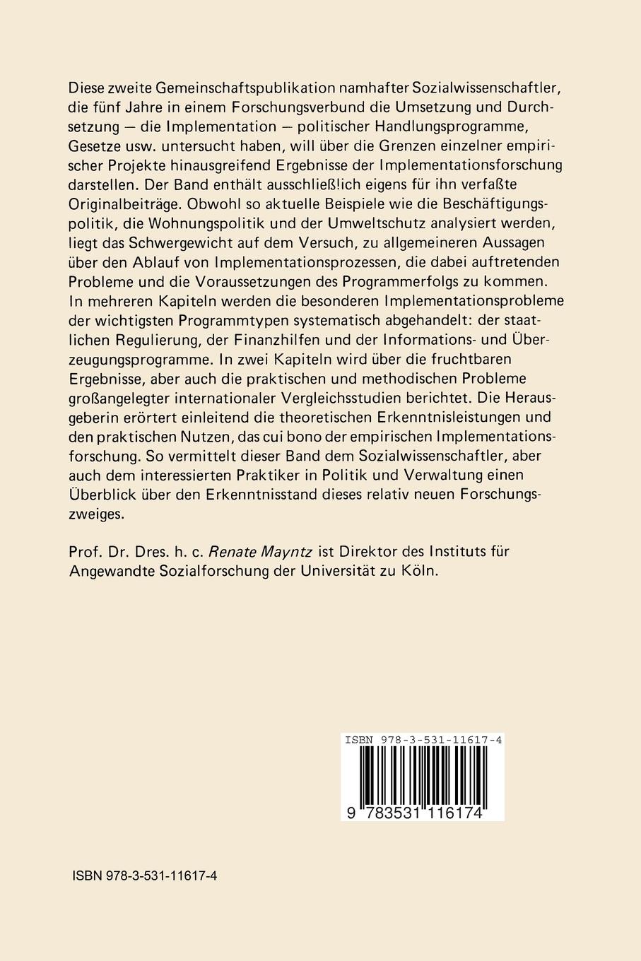 Rückseitencover Implementation politischer Programme II