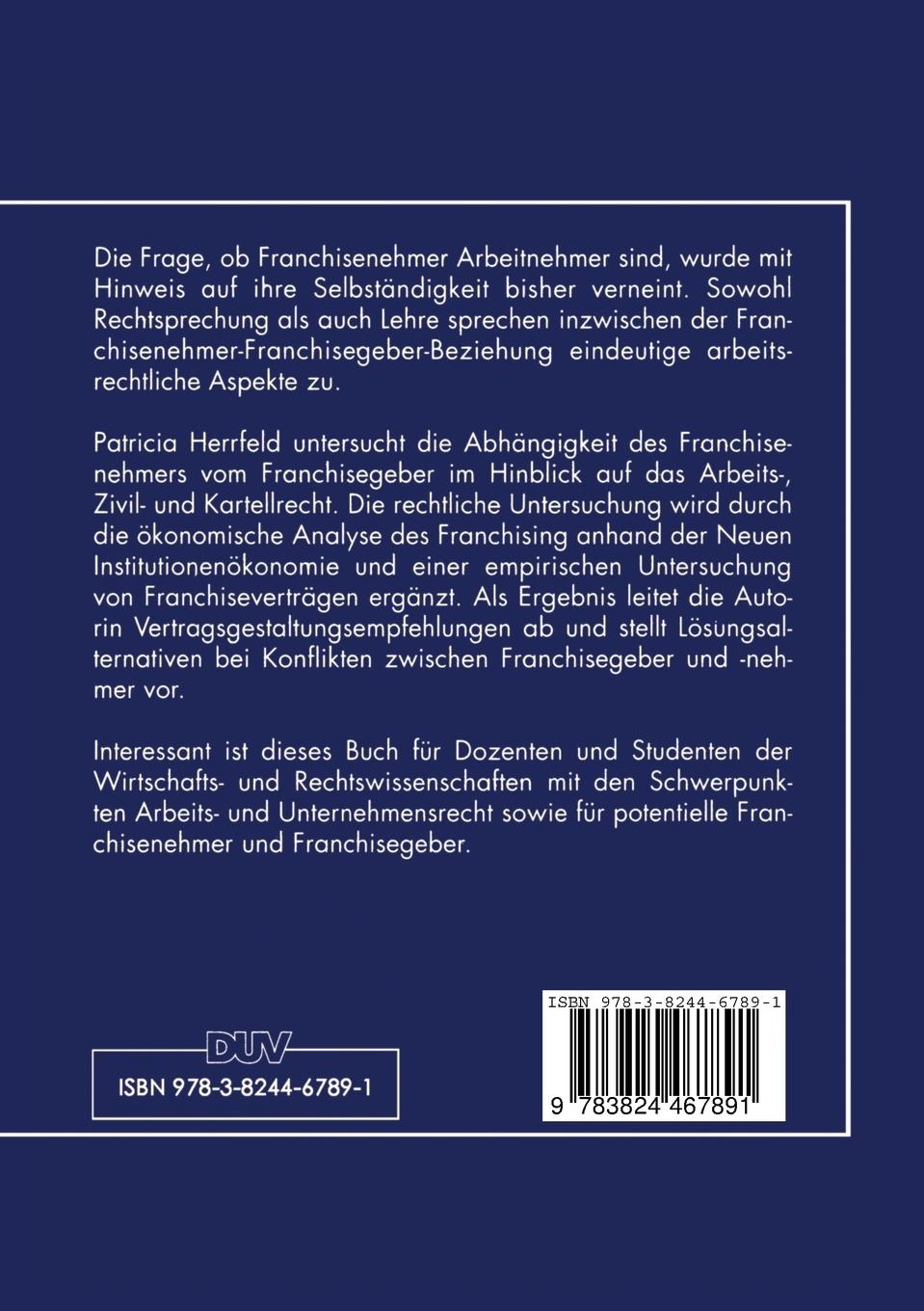 Rückseitencover Die Abhängigkeit des Franchisenehmers