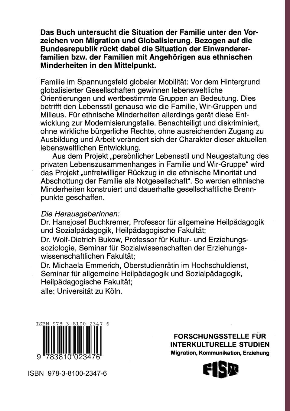 Rückseitencover Die Familie im Spannungsfeld globaler Mobilität