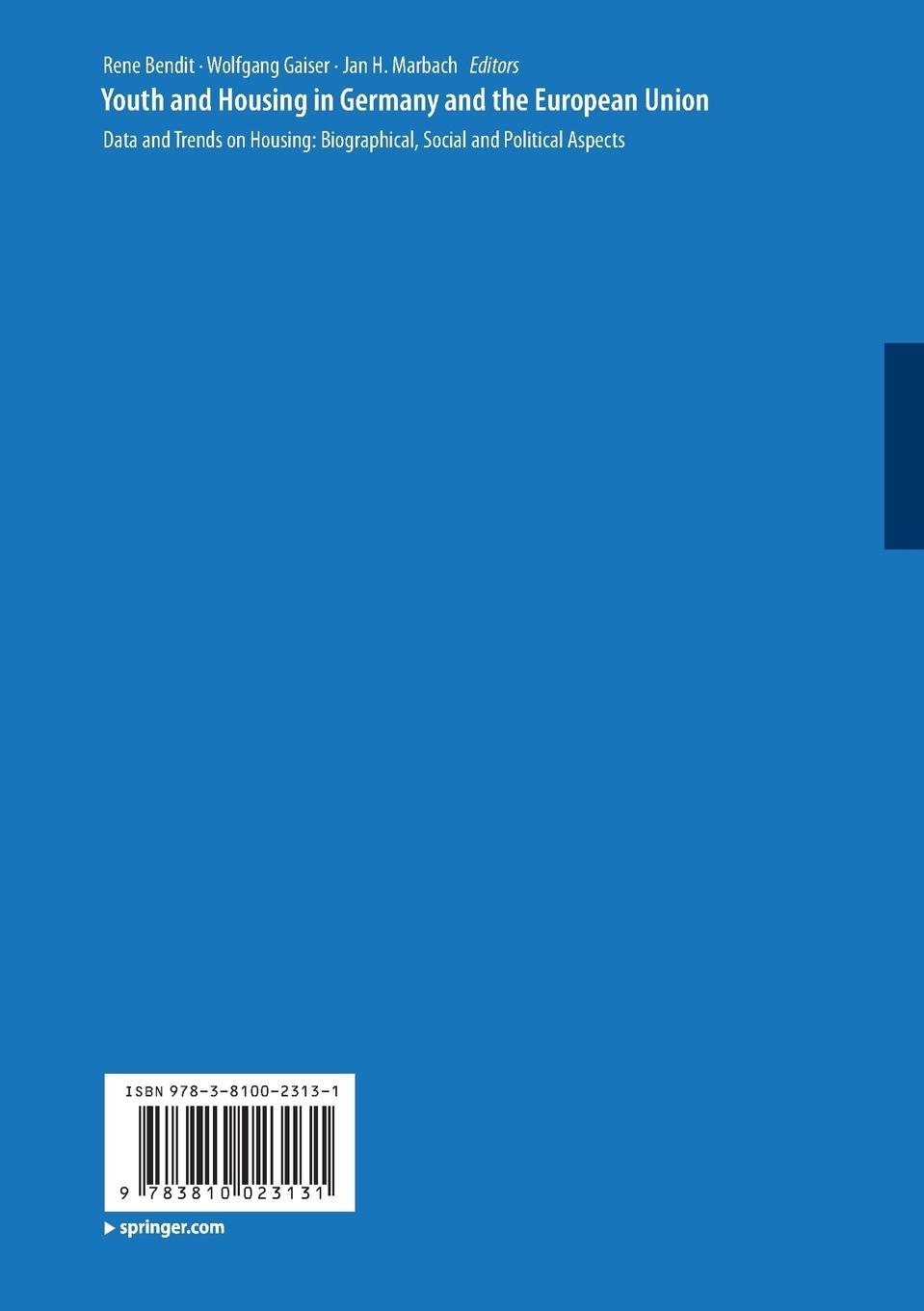Rückseitencover Youth and Housing in Germany and the European Union