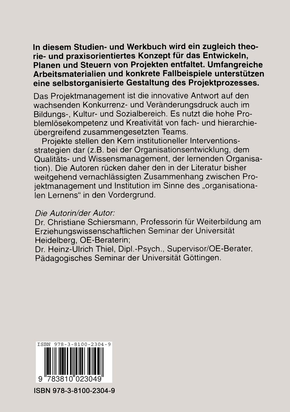 Rückseitencover Projektmanagement als organisationales Lernen