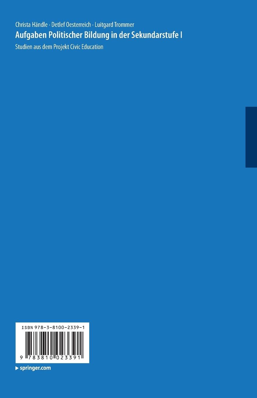 Rückseitencover Aufgaben politischer Bildung in der Sekundarstufe I