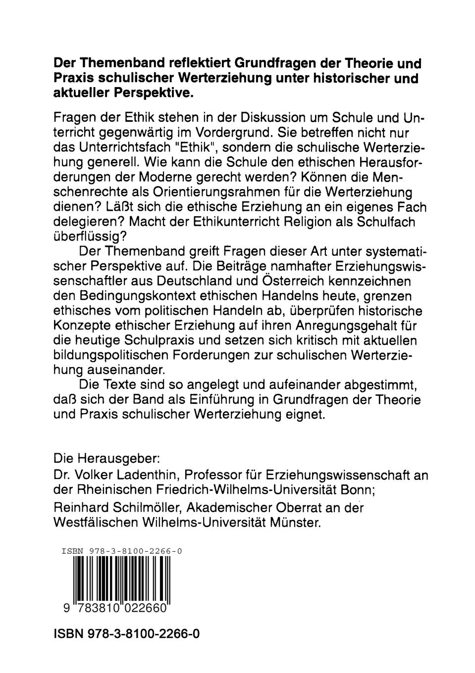 Rückseitencover Ethik als pädagogisches Projekt