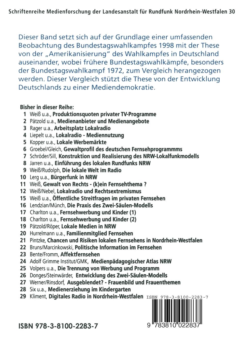 Rückseitencover Von der Parteiendemokratie zur Mediendemokratie