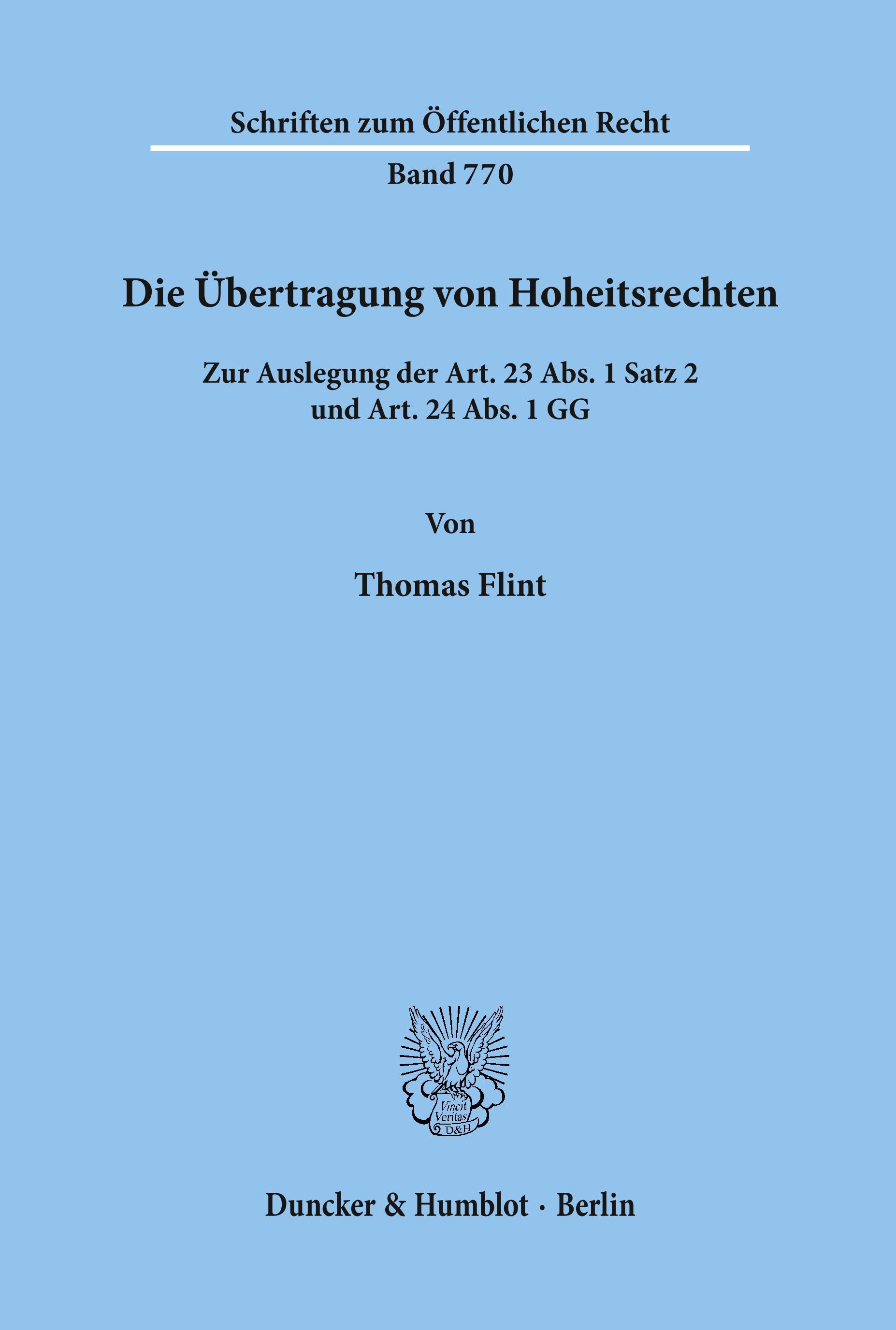 Vorderes Coverbild Die Übertragung von Hoheitsrechten.