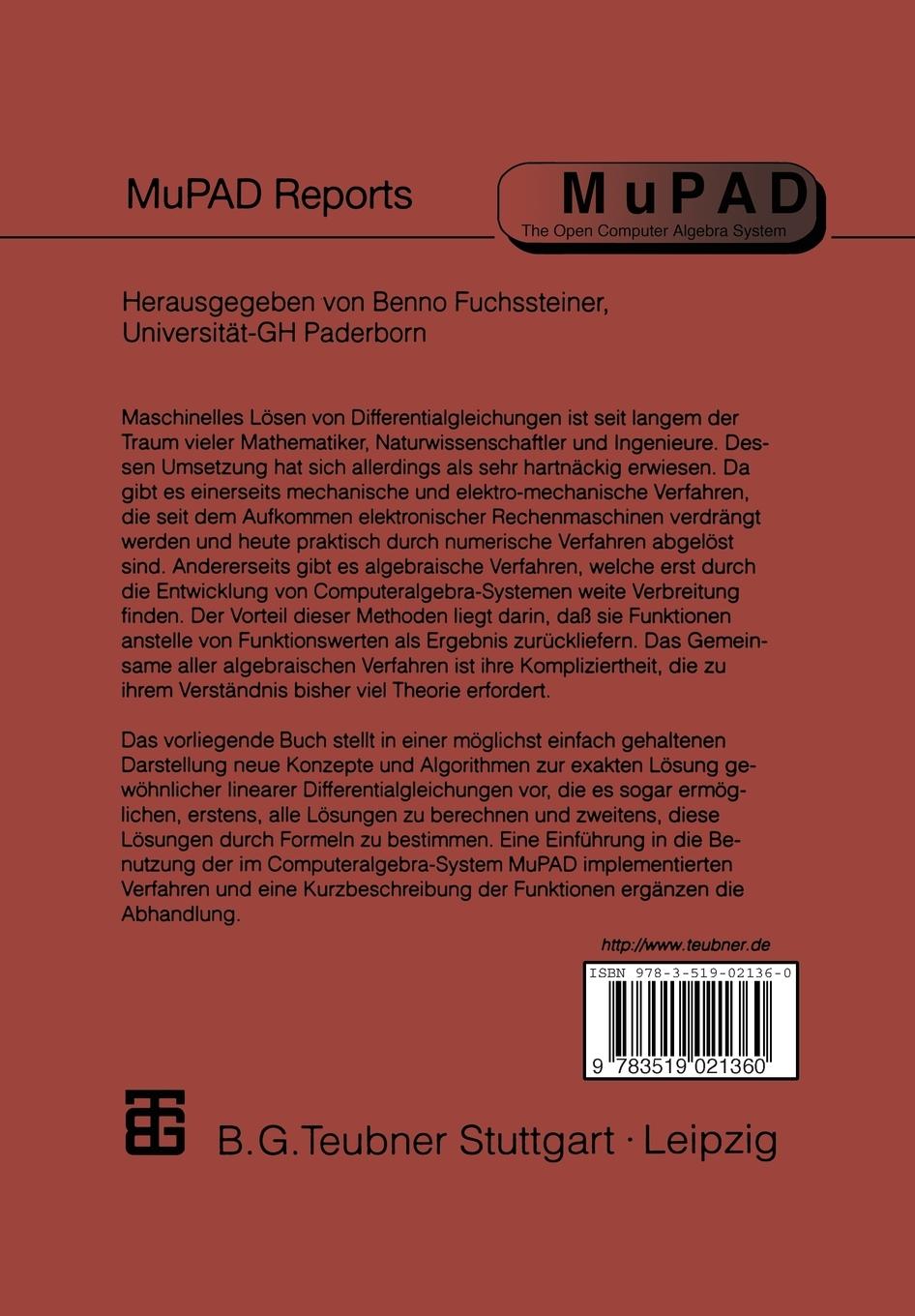 Rückseitencover Algebraische Algorithmen zur Lösung von linearen Differentialgleichungen