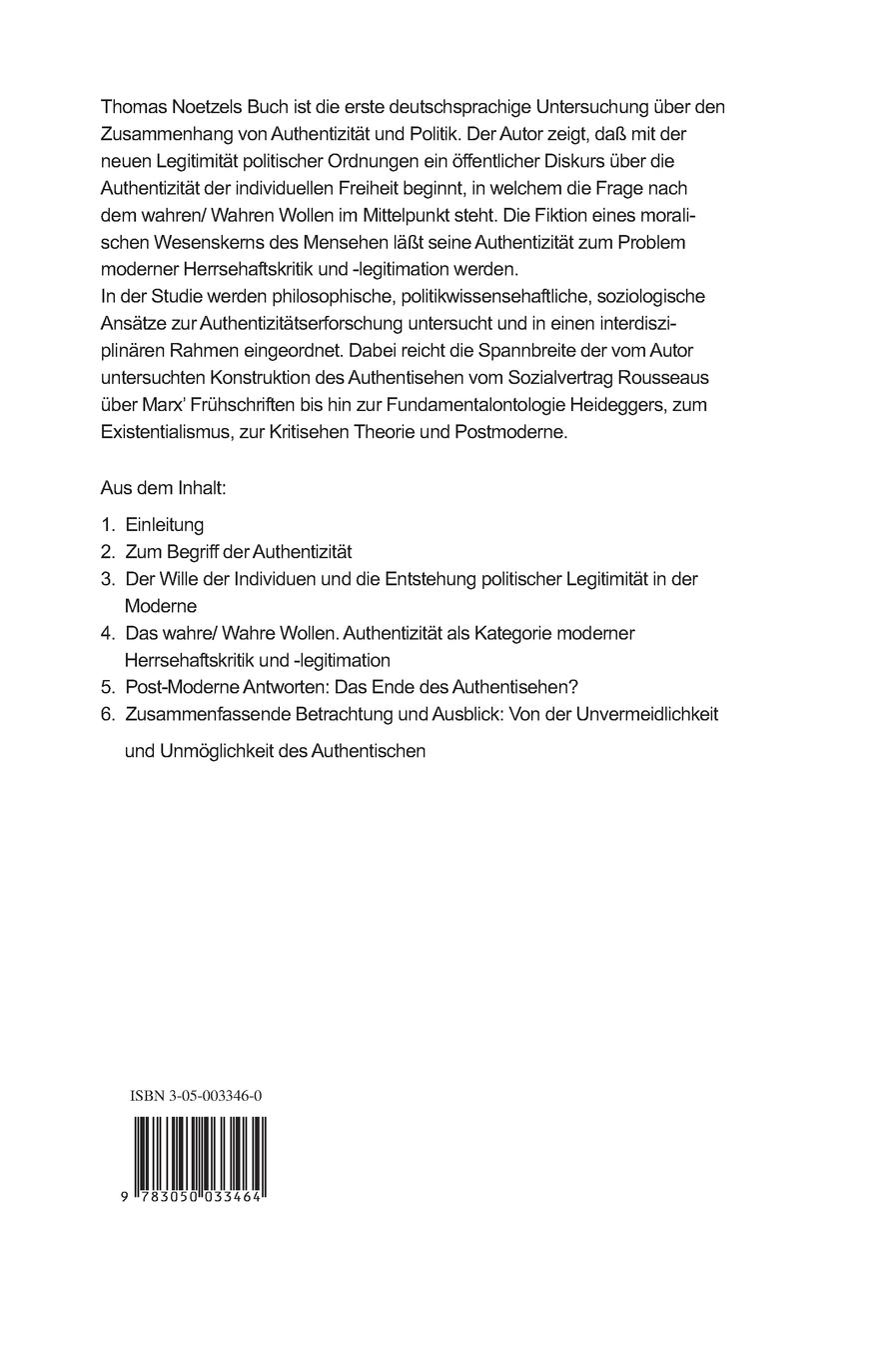 Rückseitencover Authentizität als politisches Problem