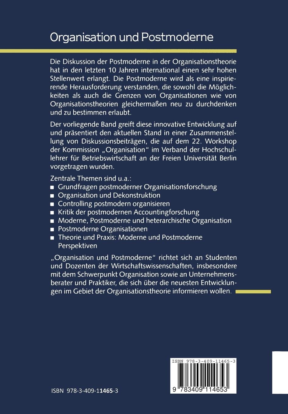 Rückseitencover Organisation und Postmoderne