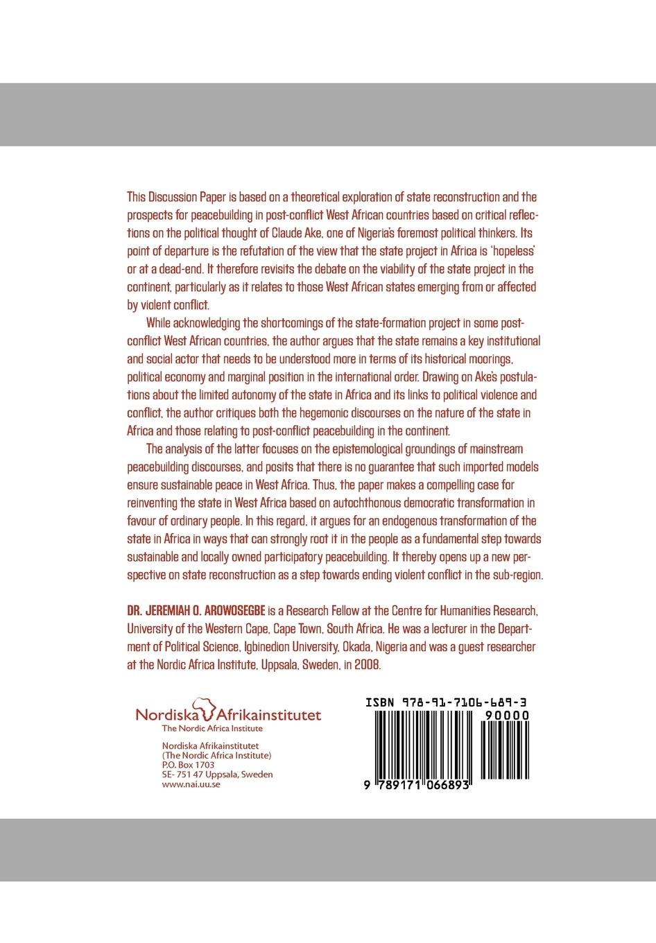 Rückseitencover Reflections on the Challenge of Reconstructing Post-Conflict States in West Africa